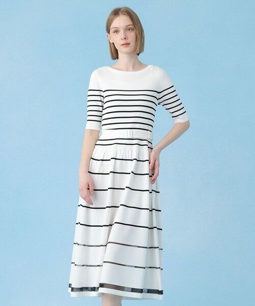 ANAYI / アナイ ミニ丈・ひざ丈ワンピース | シアーラインボーダーベルト付きワンピース | 詳細9