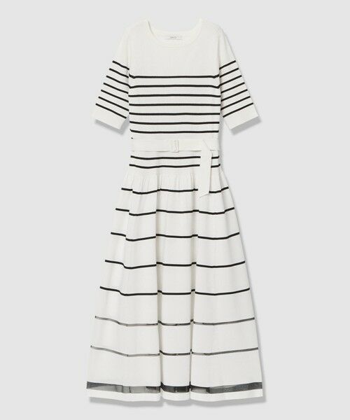 ANAYI / アナイ ミニ丈・ひざ丈ワンピース | シアーラインボーダーベルト付きワンピース（white mix (08)）