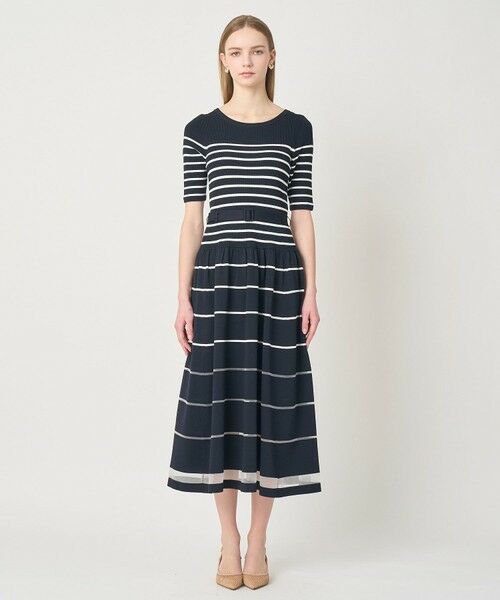 ANAYI / アナイ ミニ丈・ひざ丈ワンピース | シアーラインボーダーベルト付きワンピース | 詳細10