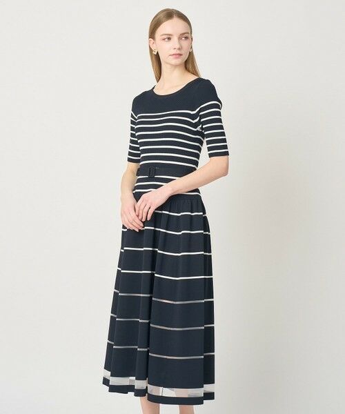 ANAYI / アナイ ミニ丈・ひざ丈ワンピース | シアーラインボーダーベルト付きワンピース | 詳細13