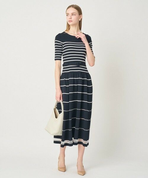 ANAYI / アナイ ミニ丈・ひざ丈ワンピース | シアーラインボーダーベルト付きワンピース | 詳細14