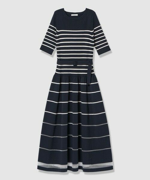 ANAYI / アナイ ミニ丈・ひざ丈ワンピース | シアーラインボーダーベルト付きワンピース（navy (65)）