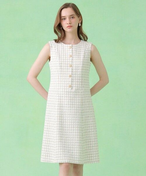ANAYI / アナイ ミニ丈・ひざ丈ワンピース | カラミツイードチェックローウエスト ワンピース〈セットアップ対応商品〉（white (01)）