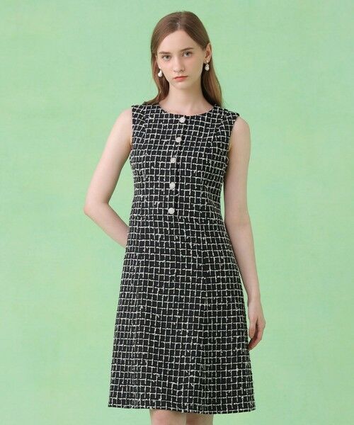 ANAYI / アナイ ミニ丈・ひざ丈ワンピース | カラミツイードチェックローウエスト ワンピース〈セットアップ対応商品〉（black (95)）