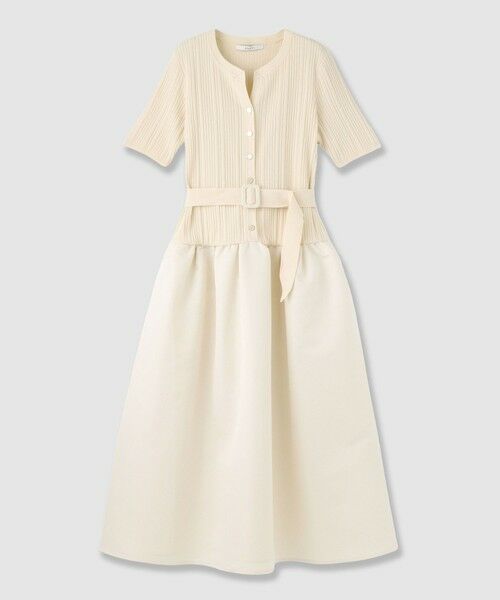 ANAYI / アナイ ミニ丈・ひざ丈ワンピース | グログランコンビベルト付きワンピース（ivory (04)）