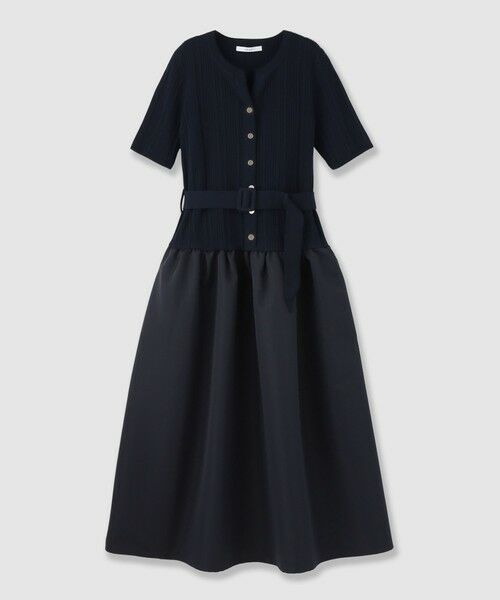 ANAYI / アナイ ミニ丈・ひざ丈ワンピース | グログランコンビベルト付きワンピース（navy (65)）