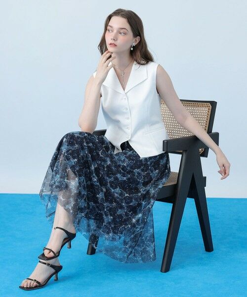 ANAYI / アナイ ロング・マキシ丈スカート | Moon Shell プリント消しプリーツ スカート（blue (61)）