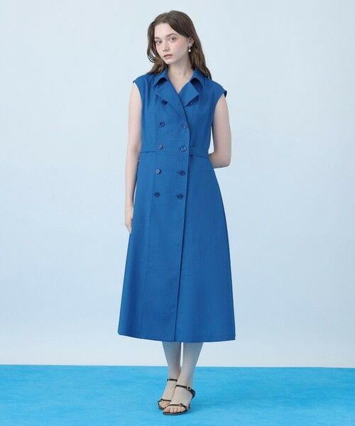 ANAYI / アナイ ミニ丈・ひざ丈ワンピース | ドライスラブステンカラージレ ワンピース〈セットアップ対応商品〉（blue (61)）