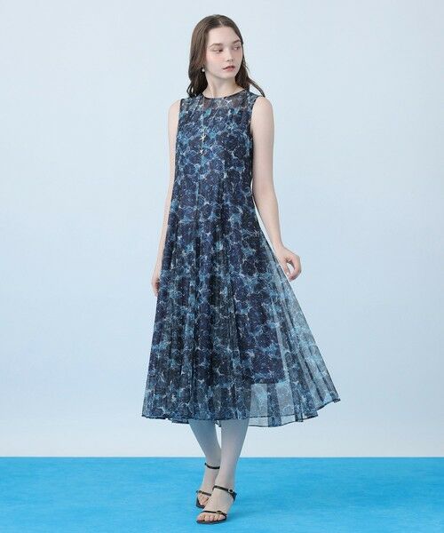 ANAYI / アナイ ロング・マキシ丈ワンピース | Moon Shell プリントマチフレア ワンピース（blue (61)）