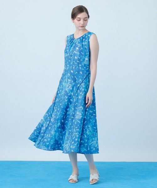 ANAYI / アナイ ロング・マキシ丈ワンピース | Veil Blue プリントリネンフレア ワンピース（blue (61)）