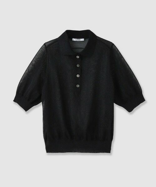 ANAYI / アナイ その他トップス | SLOANE 12G二重臼天竺 ラメシアー半袖ポロプルオーバー（black (95)）