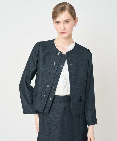 ANAYI / アナイ ノーカラージャケット | バスケットノーカラーダブルジャケット〈セットアップ対応商品〉(navy (65))
