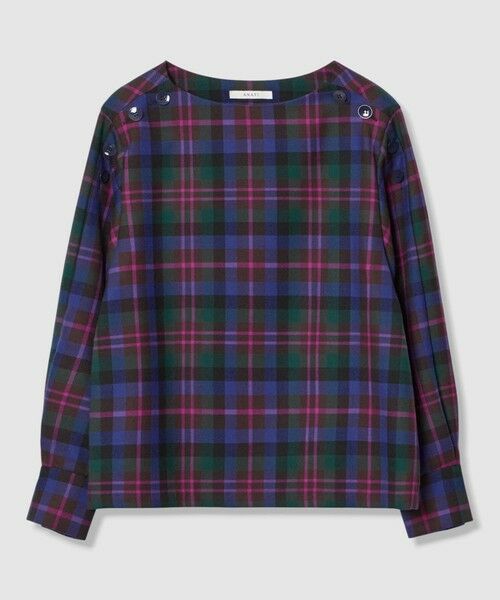 ANAYI / アナイ シャツ・ブラウス | ウールチェックボートネック ブラウス〈セットアップ対応商品〉（blue mix (68)）