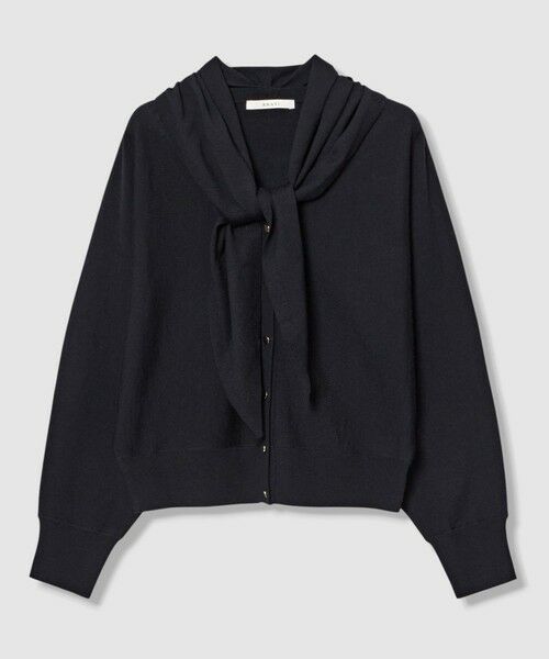 ANAYI / アナイ ニット・セーター | エキストラファインメリノスカーフ付きVカーディガン(navy (65))