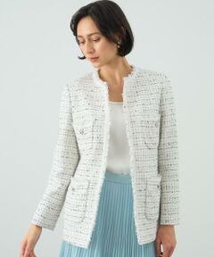 ミックスツィードノーカラーハーフ ジャケット