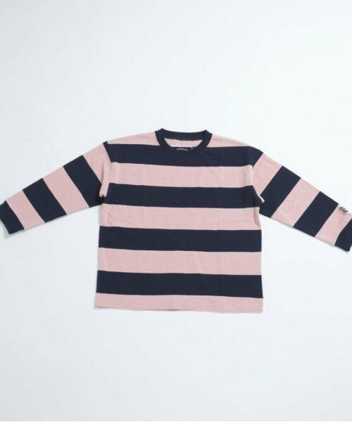 and D.petitmain / アンドディー. プティマイン Tシャツ | 【365D.】ボーダー袖リブワイドロンT（ディープ ピンク）