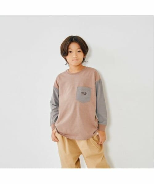 and D.petitmain / アンドディー. プティマイン Tシャツ | 袖ポケット布帛ワイドロンT（モカ茶）