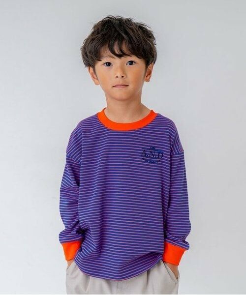 and D.petitmain / アンドディー. プティマイン Tシャツ | 【リンク】ミジンボーダー袖リブワイドロンT（紺）