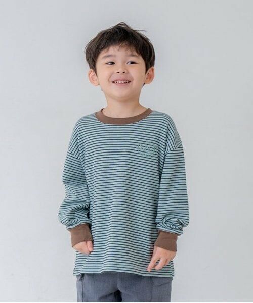 and D.petitmain / アンドディー. プティマイン Tシャツ | 【リンク】ミジンボーダー袖リブワイドロンT（サックス）