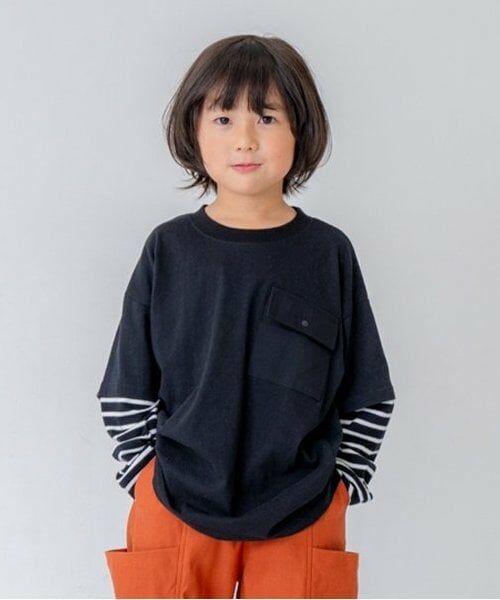 and D.petitmain / アンドディー. プティマイン Tシャツ | 袖レイヤードポケットワイドロンT（黒）