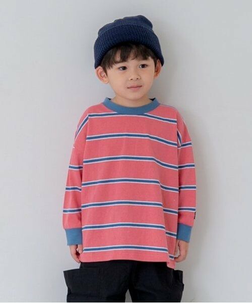 and D.petitmain / アンドディー. プティマイン Tシャツ | マルチボーダー袖リブビッグロンT（ピンク）