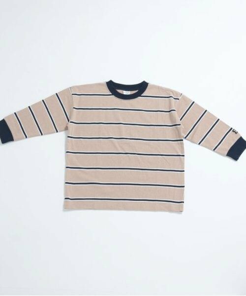 and D.petitmain / アンドディー. プティマイン Tシャツ | マルチボーダー袖リブビッグロンT（ベージュ）