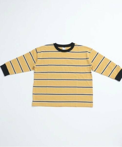 and D.petitmain / アンドディー. プティマイン Tシャツ | マルチボーダー袖リブビッグロンT（黄）