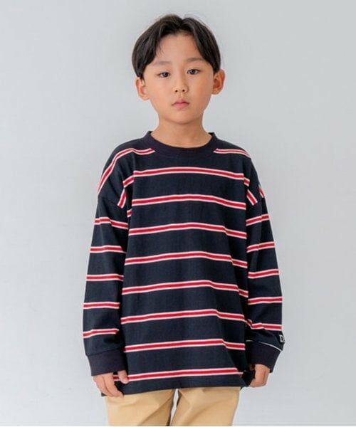 and D.petitmain / アンドディー. プティマイン Tシャツ | マルチボーダー袖リブビッグロンT（黒）