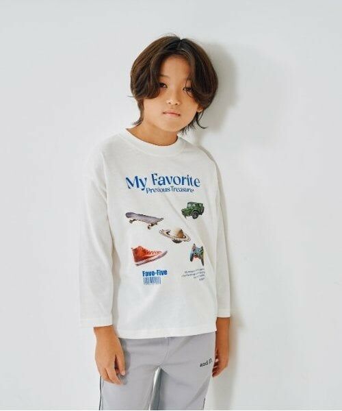 and D.petitmain / アンドディー. プティマイン Tシャツ | マイフェイバリット転写プリントワイドロンT（オフ ホワイト）