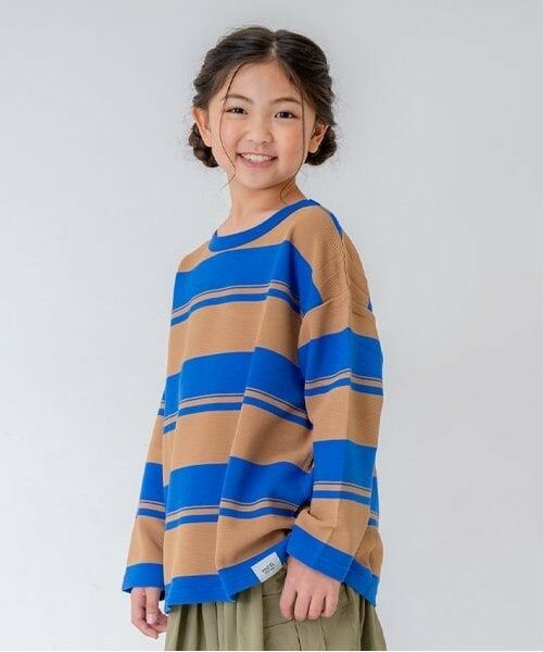 and D.petitmain / アンドディー. プティマイン Tシャツ | 【親子リンク】KidsボーダービッグロンT（モカ茶）