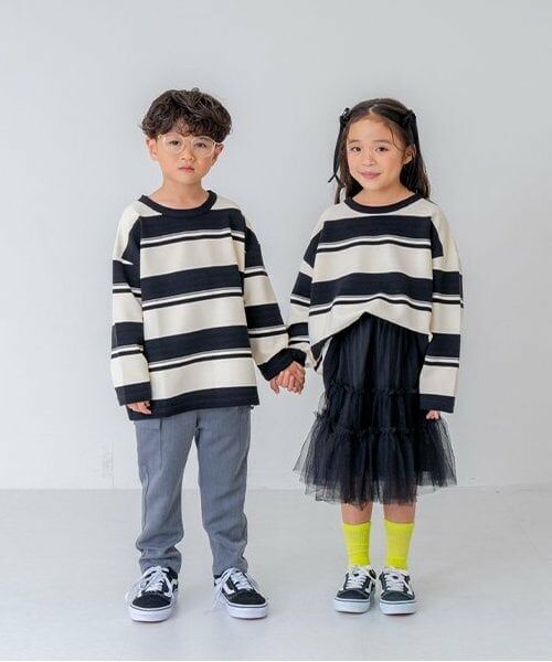 and D.petitmain / アンドディー. プティマイン Tシャツ | 【親子リンク】KidsボーダービッグロンT（黒）