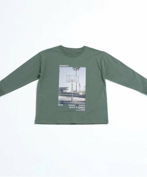 and D.petitmain / アンドディー. プティマイン Tシャツ | フォトプリントワイドロンT（オリーブ）