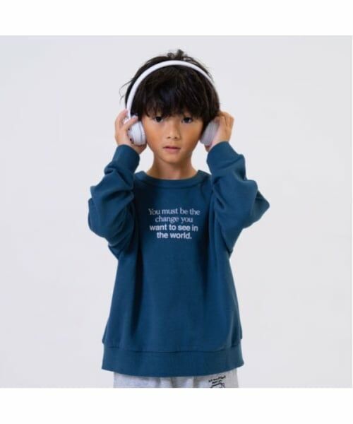 and D.petitmain / アンドディー. プティマイン スウェット | アソートロゴプリントワイドスウェット（ブルー グリーン）