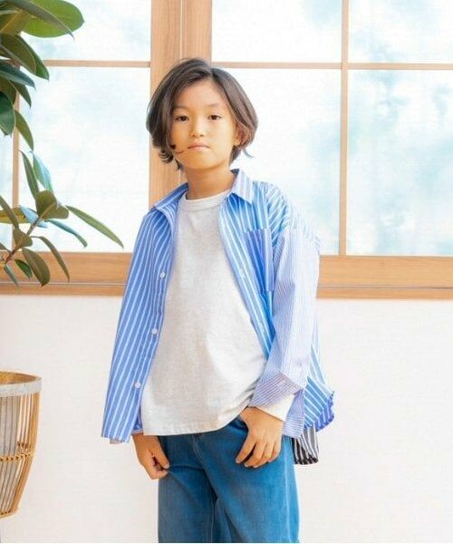 and D.petitmain / アンドディー. プティマイン シャツ・ブラウス | ストライプビッグシルエット長袖シャツ（サックス）