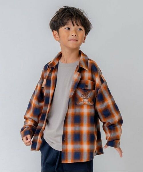 and D.petitmain / アンドディー. プティマイン シャツ・ブラウス | 【リンク】オンブレチェックエンブレム刺繍シャツ（オレンジ）