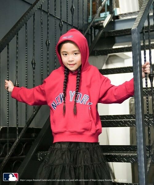 and D.petitmain / アンドディー. プティマイン パーカー | 【MLB】ロゴプリントワイドスウェットパーカー（赤）