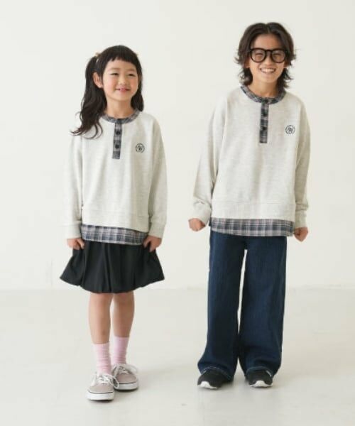 and D.petitmain / アンドディー. プティマイン スウェット | チェックシャツレイヤードワイドスウェット（シロ杢）