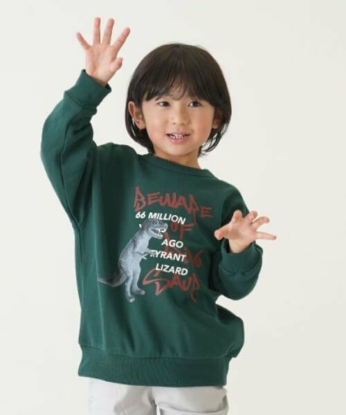 and D.petitmain / アンドディー. プティマイン スウェット | 恐竜プリントビッグスウェット（ディープ グリーン）