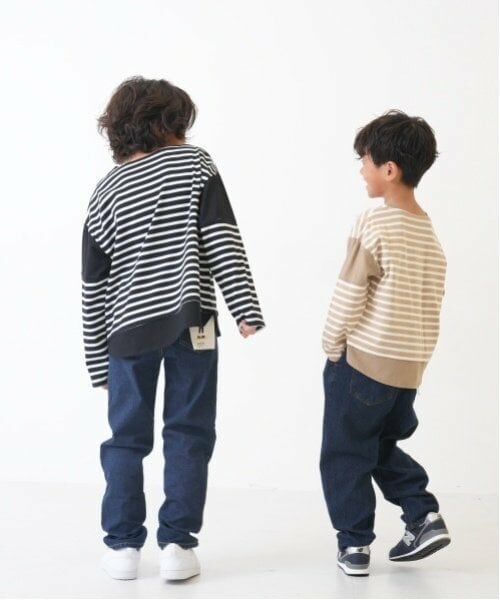 and D.petitmain / アンドディー. プティマイン Tシャツ | 【親子リンク】kidsボーダー肩切替ビッグロンT | 詳細17