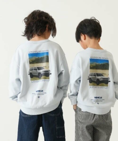 and D.petitmain / アンドディー. プティマイン スウェット | 【親子リンク】乗り物プリントワイドスウェット（サックス）