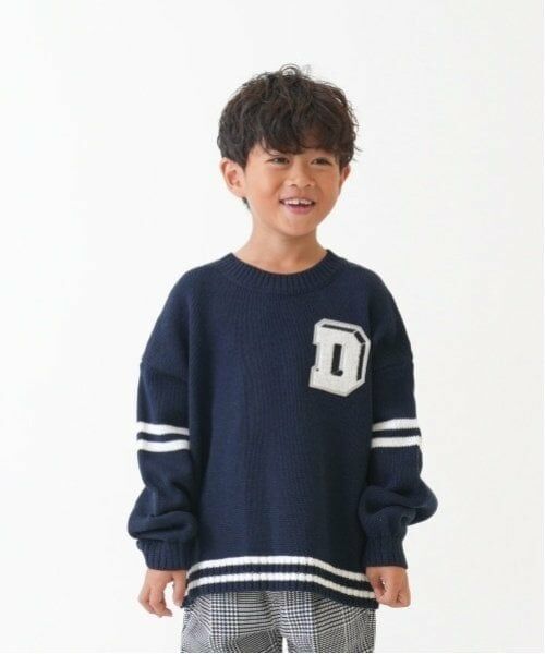 and D.petitmain / アンドディー. プティマイン ニット・セーター | 【洗濯機可】サガラワッペンラインニット（紺）