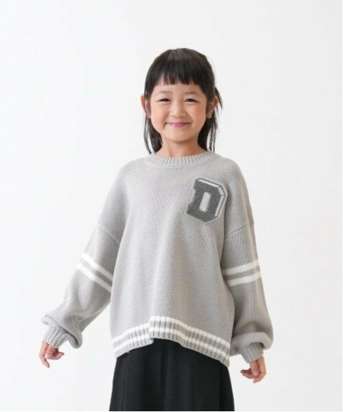 and D.petitmain / アンドディー. プティマイン ニット・セーター | 【洗濯機可】サガラワッペンラインニット（ライト グレー）
