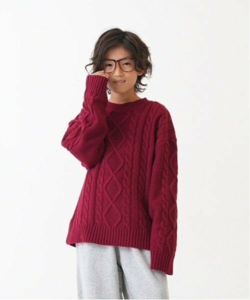 and D.petitmain / アンドディー. プティマイン ニット・セーター | 【洗濯機可】7Gケーブルニット(赤)