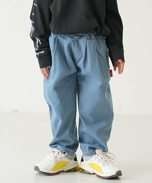and D.petitmain / アンドディー. プティマイン その他パンツ | 【親子リンク】タックワイドデニムテーパードパンツ（ブルー）