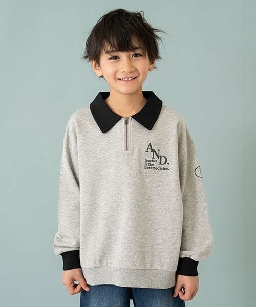 and D.petitmain / アンドディー. プティマイン スウェット | ハーフZIPワイドスウェット（トップ グレー）
