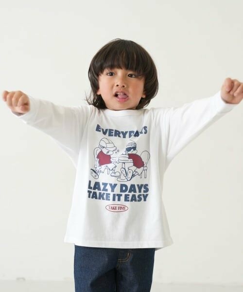 and D.petitmain / アンドディー. プティマイン Tシャツ | 【365D.】アソートプリント袖リブワイドロンT（白）