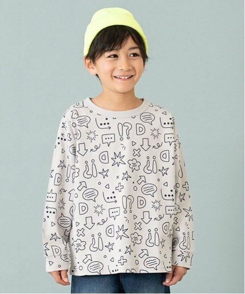 and D.petitmain / アンドディー. プティマイン Tシャツ | 【365D.】総柄ワイドロンT（ライト グレー）