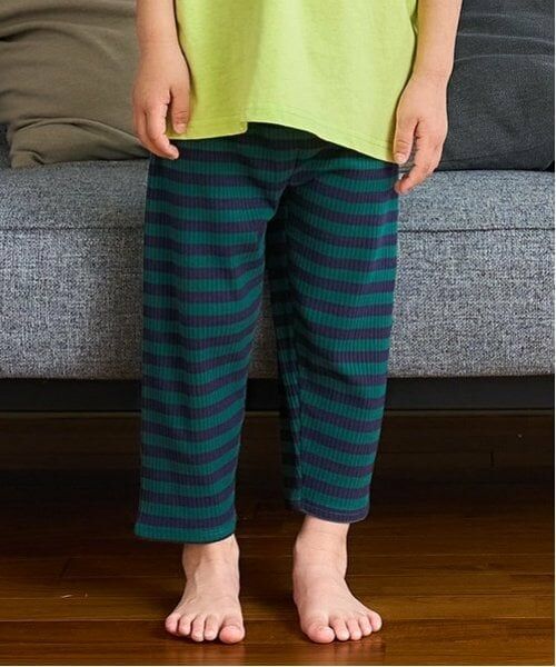 and D.petitmain / アンドディー. プティマイン レギンス・スパッツ | 【365D.】防汚ボーダーリブ7分レギンス(グリーン)