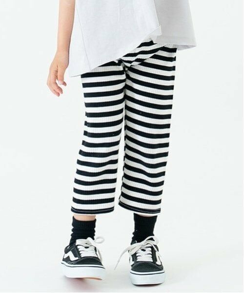 and D.petitmain / アンドディー. プティマイン レギンス・スパッツ | 【365D.】防汚ボーダーリブ7分レギンス(黒)