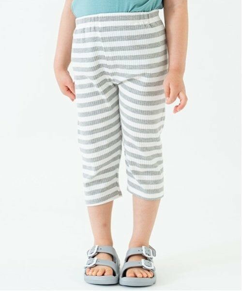 and D.petitmain / アンドディー. プティマイン レギンス・スパッツ | 【365D.】防汚ボーダーリブ7分レギンス(グレー)